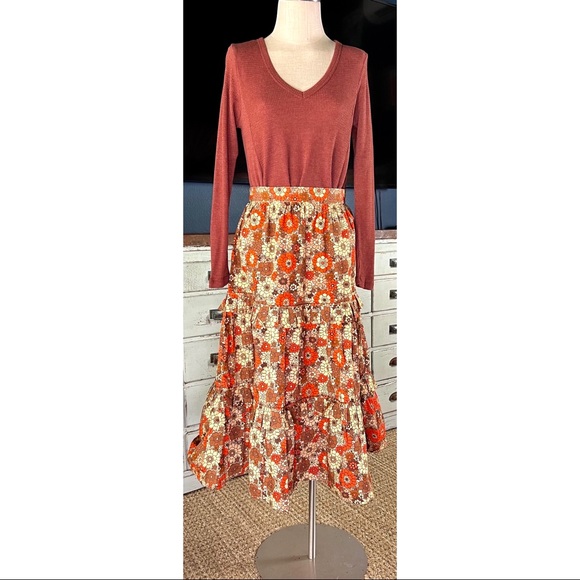 Anthropologie Stella Pardo Retro Floral Tiered Midi Skirt NWT New M *Run… - Picture 3 of 16